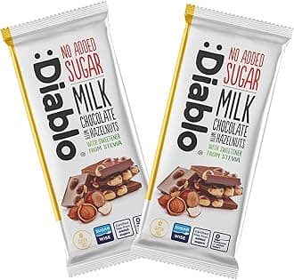 Diablo No Added Sugar Milk Chocolate with Hazelnuts – No Added Sugar Chocolate Bar, Sweetened with Stevia, Gluten Free, Ideal for Any Occasion, Birthdays, Valentines, or Gift Hampers, 75g (Pack of 2)