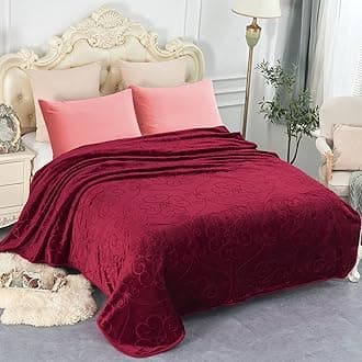 JYKLuxury Fleece Plush Blanket 3.5 LB, 1 Ply, Korean Mink Blanket Queen 75" x 91" - Super Soft and Warm, Lightweight and Cozy Fuzzy Solid Color Embossed Fleece Blanket for Bed (Burgundy)