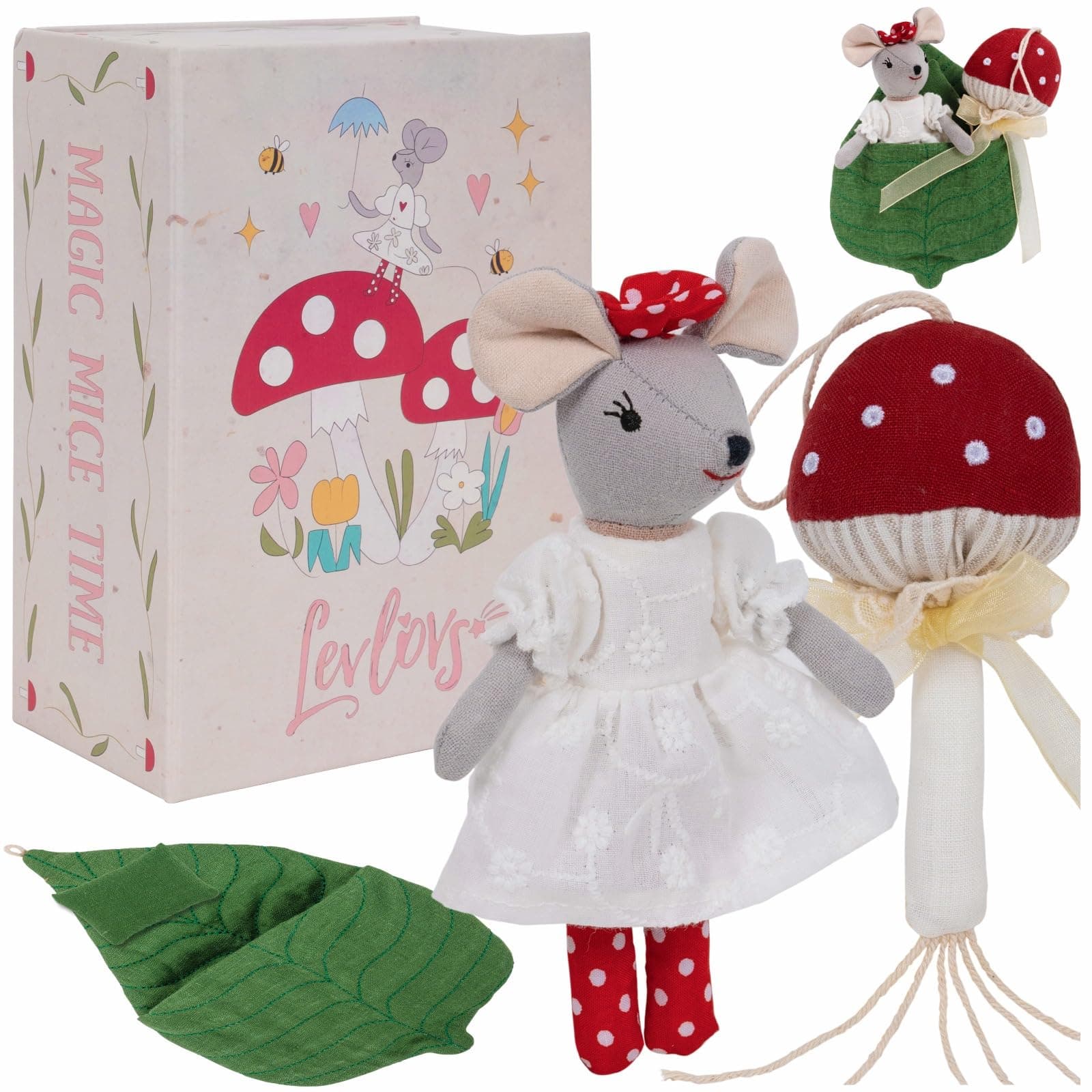 Mouse and The Mushroom in a Leaf Bed Mouse Doll Christmas Mouse in a Box Linen Doll