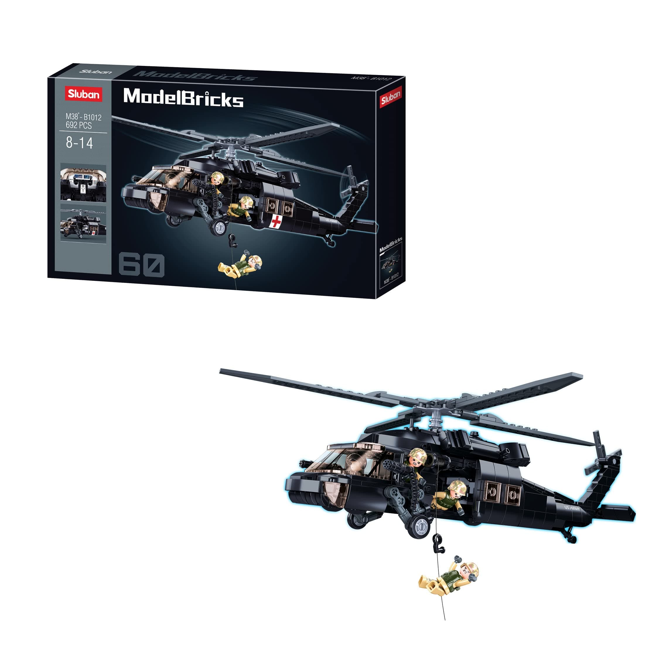 Sluban Model Bricks UH-60 Black Hawk (692 pcs) Building Blocks Kit for Boys and Girls Aged 6 Years and Above Creative Construction Set Blocks Compatible with Other Leading Brands, BIS Certified