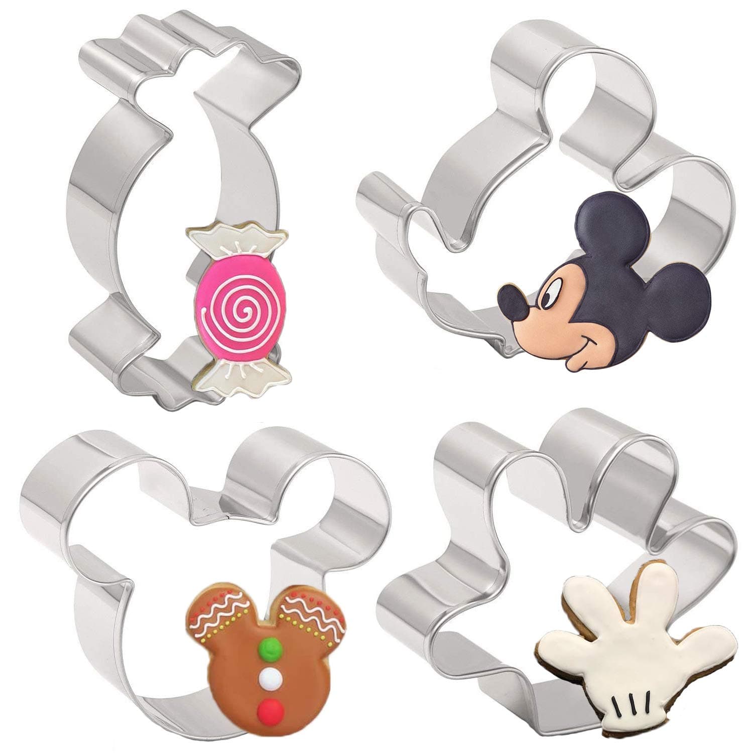 Cookie Cutters Set for Kids 4 Pieces - Mickey Mouse Head,Mickey Mouse Side Face,Palm and Candy Biscuit Pastry Cutter Shapes by Iindes