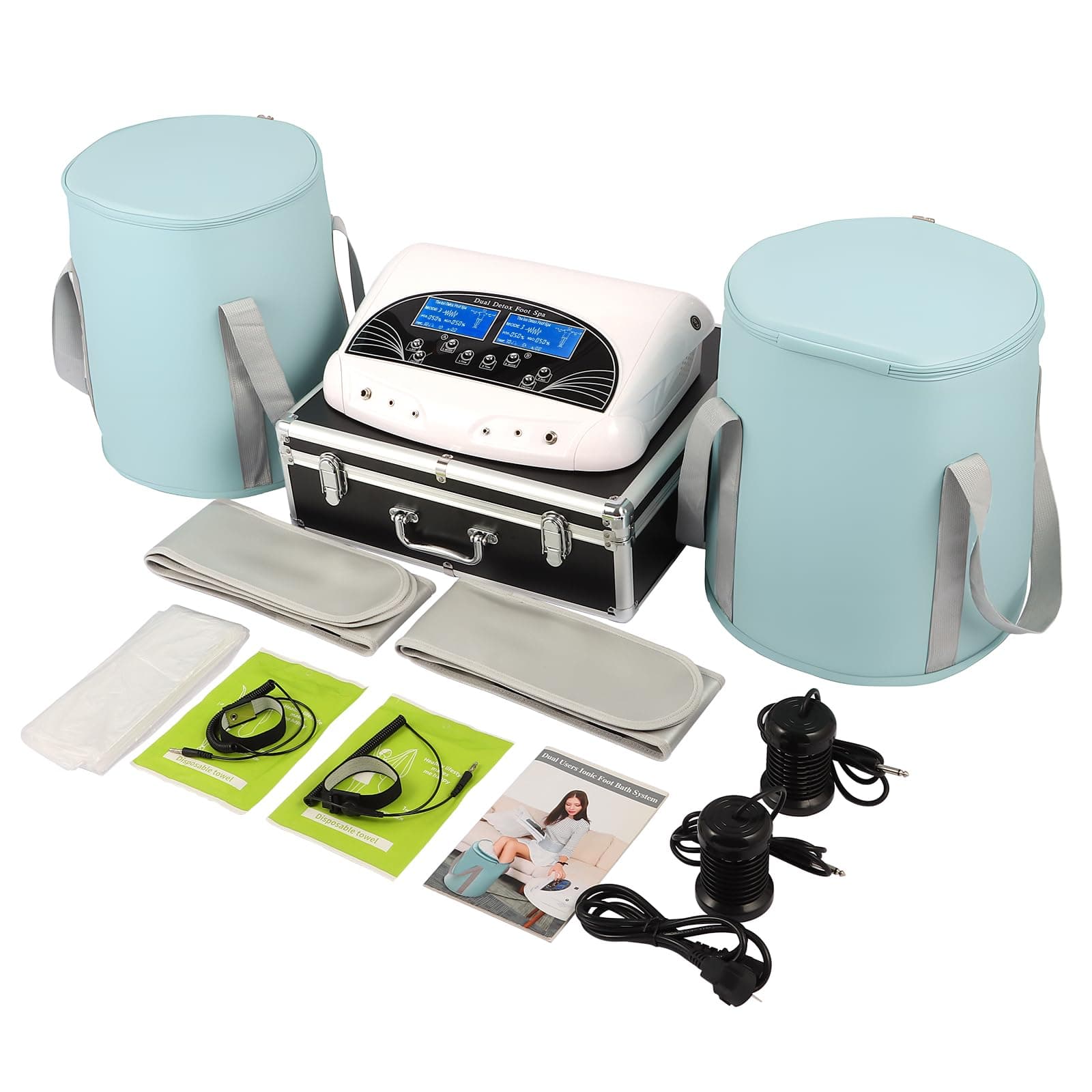 Dual Ionic Foot Bath Detox Machine, Digital LCD Display Detoxification Negative Hydrogen System with Black Aluminum Box,Two Foot Soaking Bath Bucket, Birthday Gift