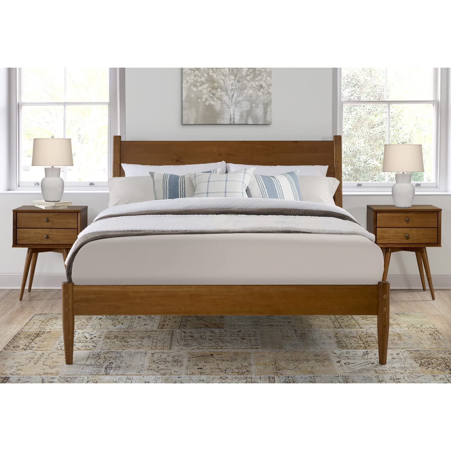 Mid-Century Panel Bed - King Size - Castanho Finish
