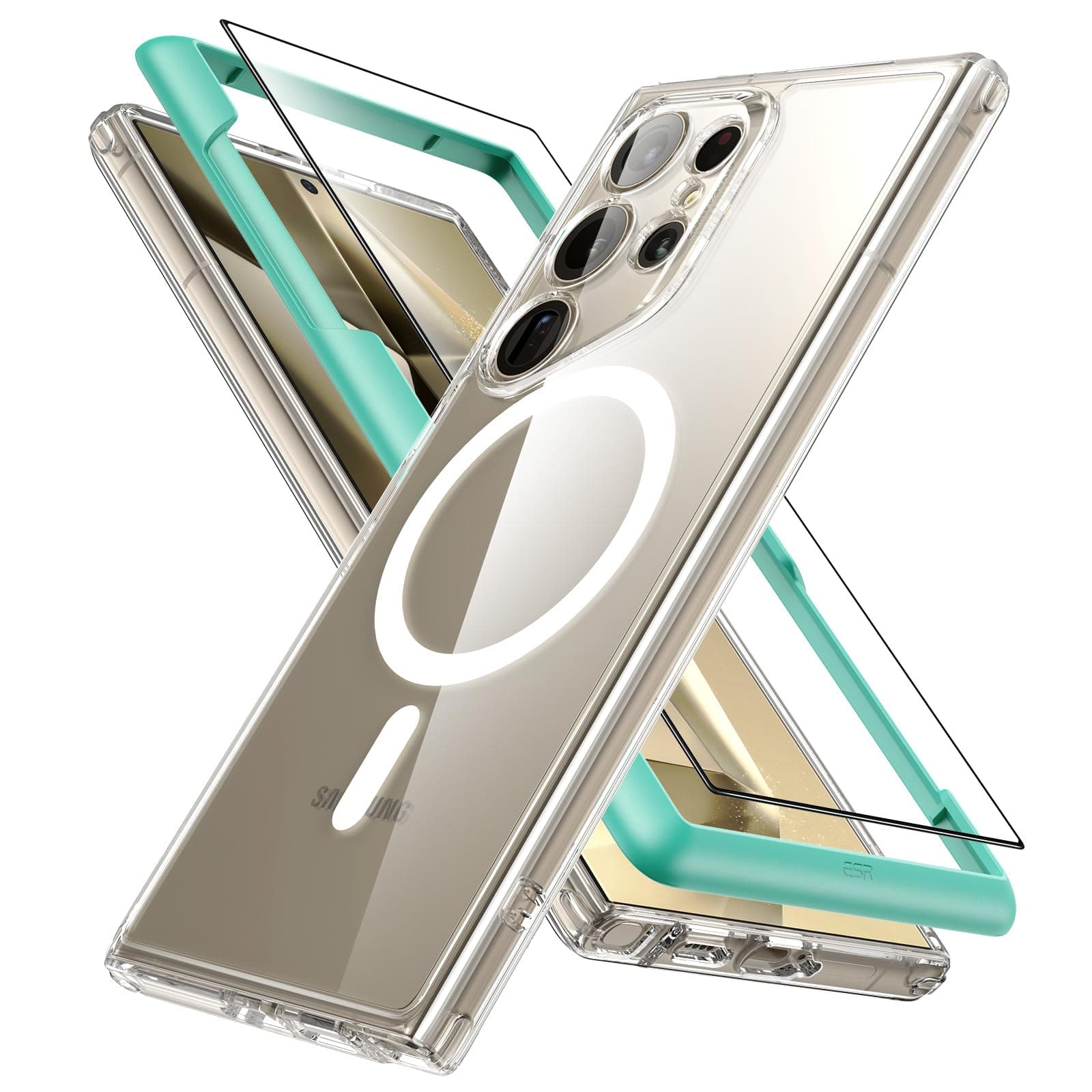 ESR for Samsung S24 Ultra Case Set, 1 Screen Protector, Compatible with MagSafe, Magnetic Case for Samsung Galaxy S24 Ultra, Military-Grade Protection, Yellowing Resistant, Classic Series, Clear