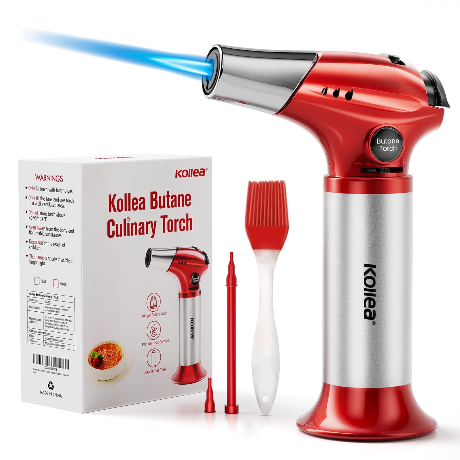 Blow Torch, Butane Kitchen Torch Refillable Chef Cooking Torch Lighter with Safety Lock, Adjustable Flame [MAX 2500ââ€žâ€°] for Creme, Brulee, Toasting, Barbeques, Soldering