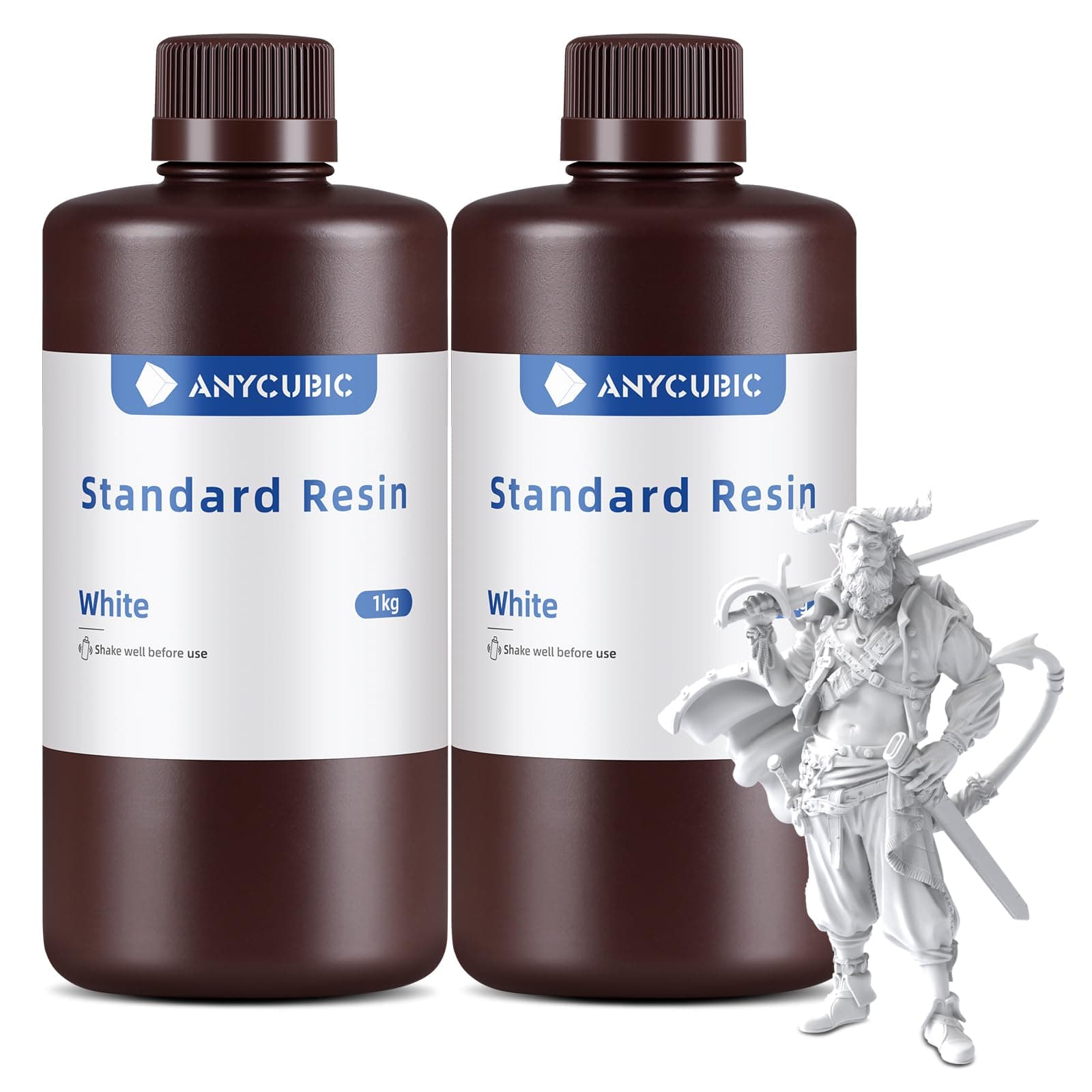 ANYCUBIC 3D Printer Resin Bundle, 405nm High Precision Fast Curing UV Photopolymer Resin for LCD 3D Printing, White+White, 2kg