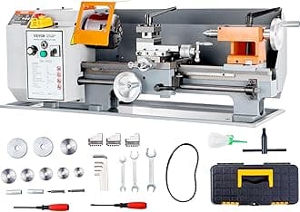 VEVOR Metal Lathe Machine, 7'' x 13.78'', Precision Benchtop Power Metal Lathe, 0-2200 RPM Continuously Variable Speed, 500W Brush Motor Metal Gears, with Tool Box for Processing Precision Parts