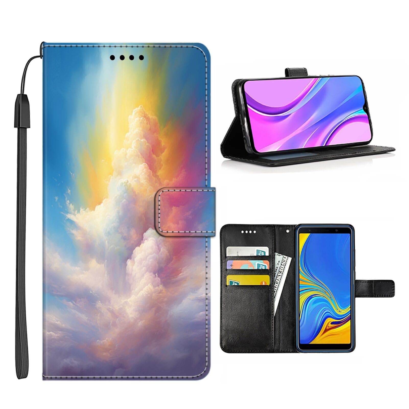 DAFEI Wallet Case for Samsung Galaxy A31 with Rainbow Cloud-aa167 Pattern PU Leather Flip Folio ID&Credit Cards Pocket Lanyard
