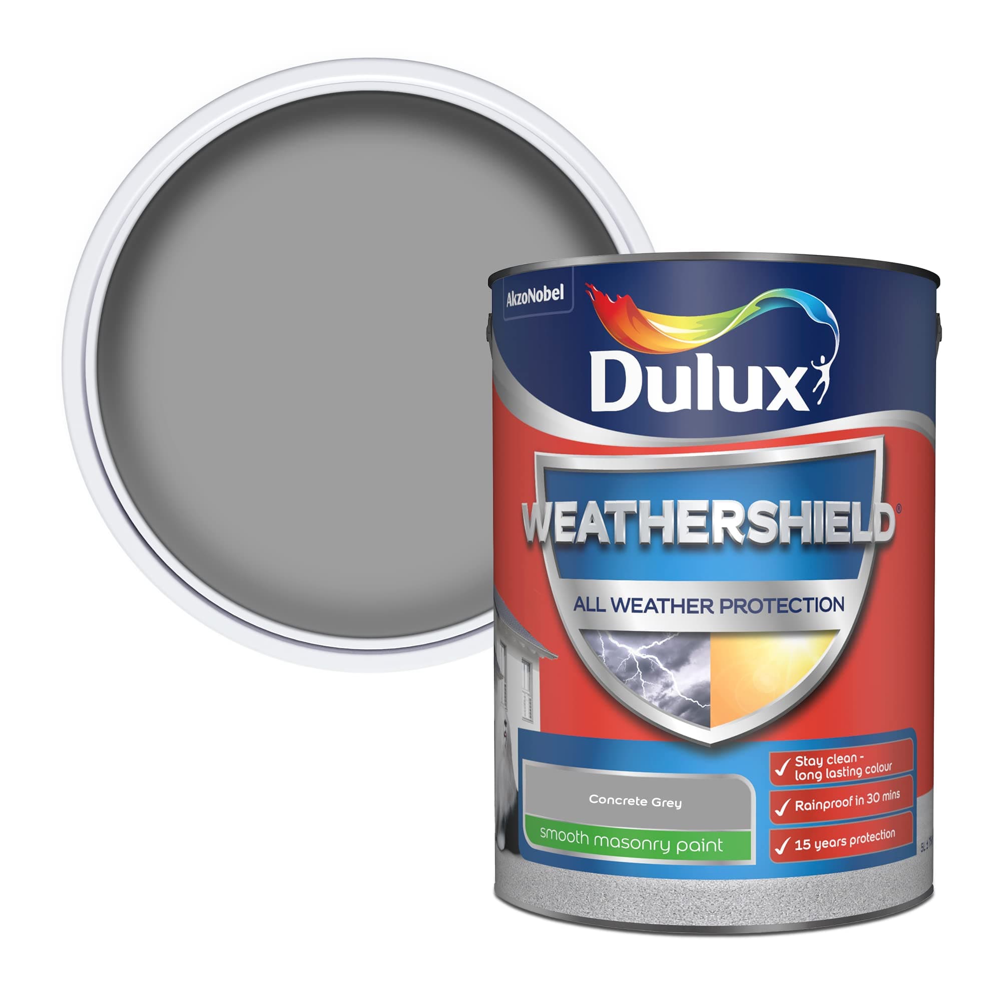 Dulux Weathershield Smooth Masonry Paint - Concrete Grey - 5L