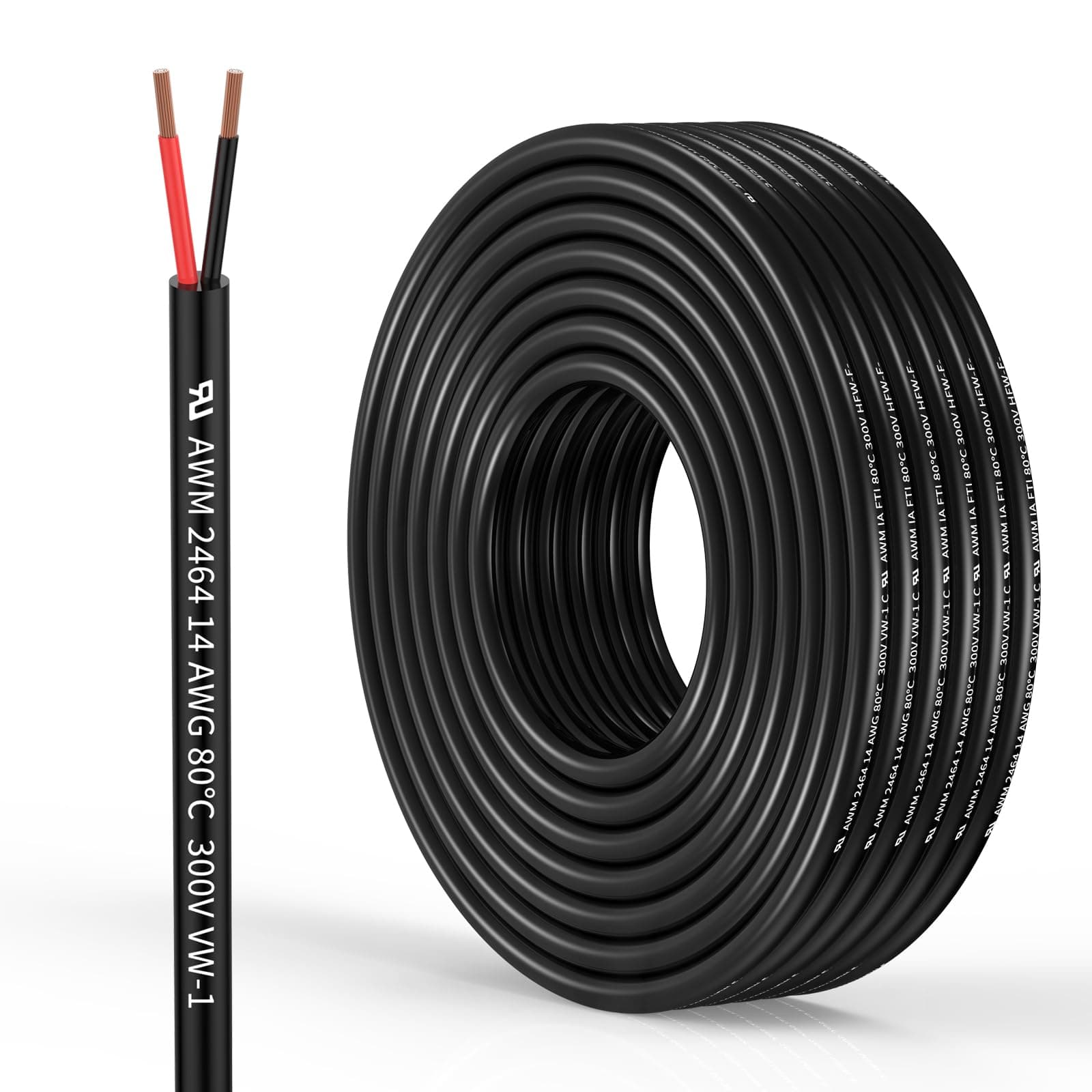 14 Gauge 2 Conductor Electrical Wire 14AWG Electrical Wire Stranded PVC Cord Oxygen-free copper Cable 32.8FT/10M Flexible Low Voltage LED Cable for LED Strips Lamps Lighting Automotive(14/2AWG-32.8FT)