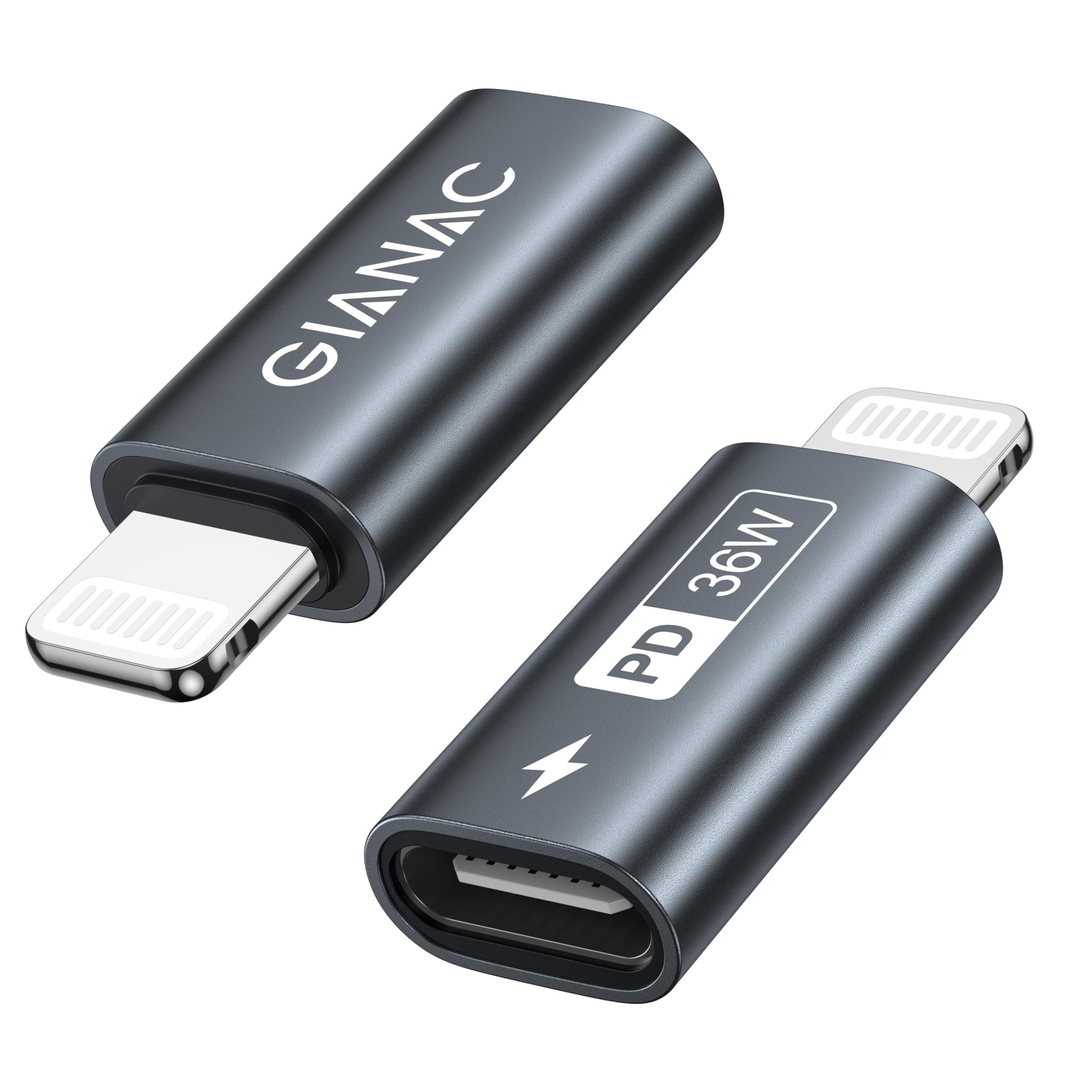 GIANAC USB C to Lightning Adapter (2Pack) USB C Female to Lightning Male Adapter Supports 36W PD Fast Charging compatible with iPhone 14 13 12 11 12 Pro Max iPad Pro,Not for Audio/OTG