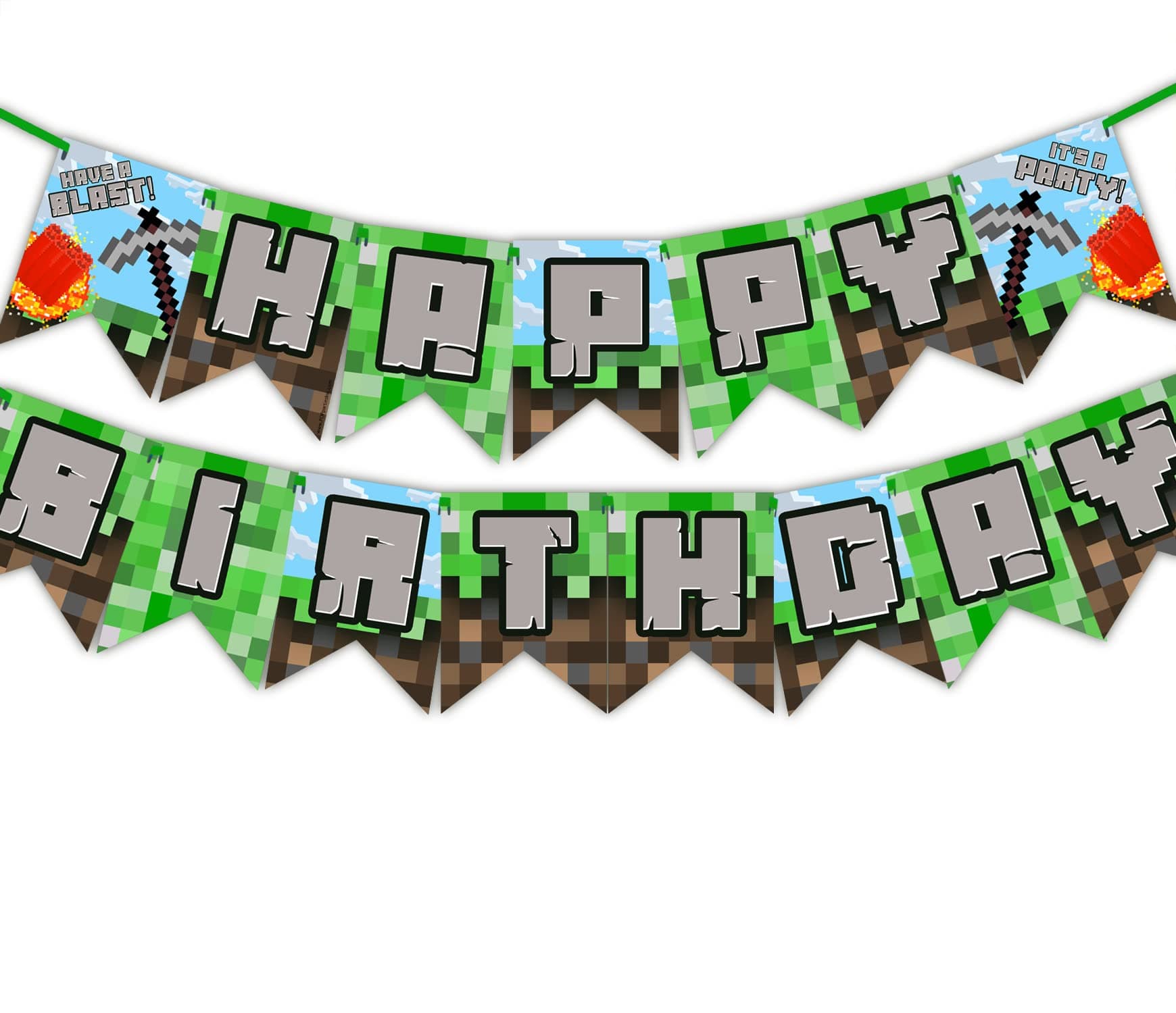 Pixel Blast Birthday Banner - Mining Party Supplies - Pixel Decorations - Blast On Pennant