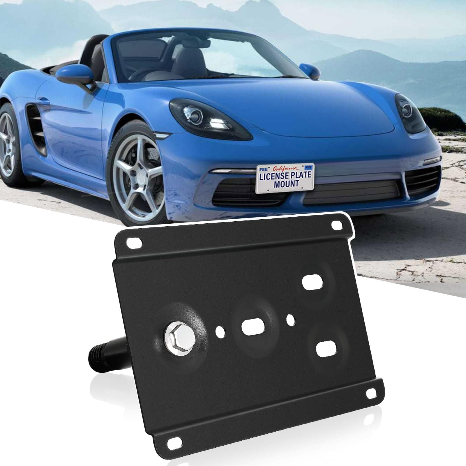 Front License Plate Bracket Compatible with Porsche Cayenne (Base, S, GTS) 2019-2023, Porsche Cayenne GTS 2019-2023 No Drill Tow Hook License Plate Holder, Car Tag Frame, Bumper Relocator Adapter Kit