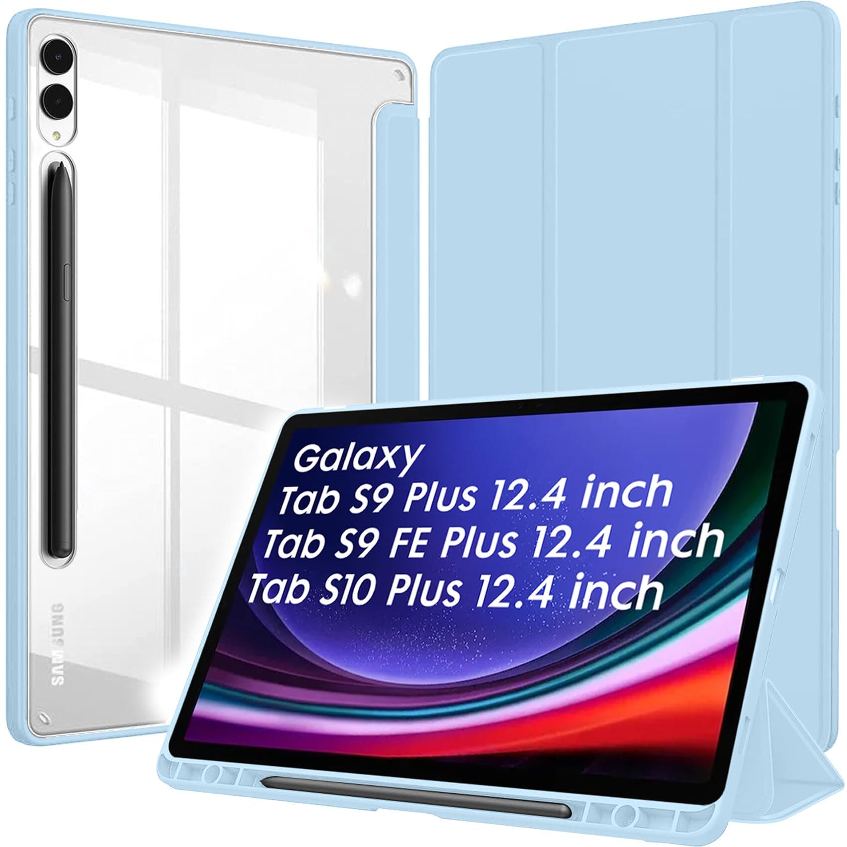 Robustrion Cover for Samsung Tab S10 Plus / S9 FE Plus / S9+ Cover Case 12.4 inch Hybrid Flip Case with [S Pen Holder] for Samsung Tab S9+ / S10+ / S9 FE+ Tablet Cover [Auto Sleep/Wake] - Light Blue