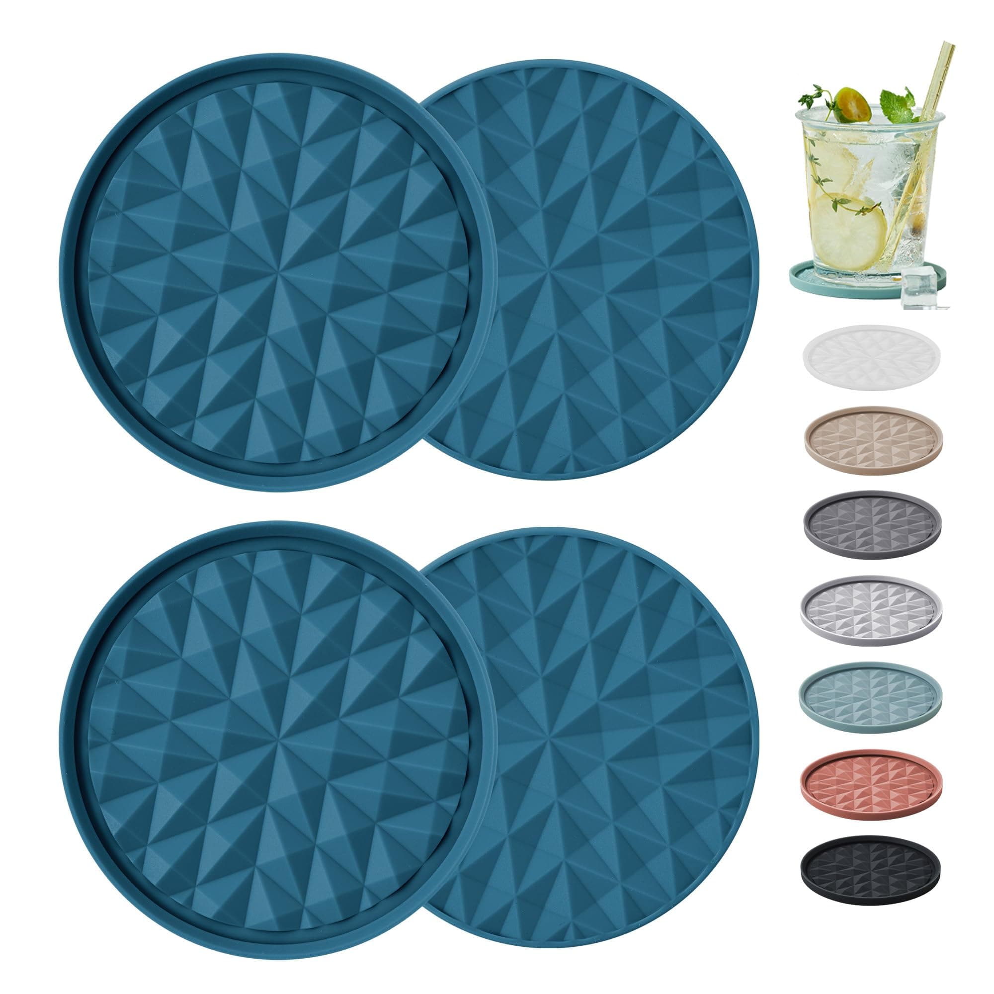 Silicone Coasters for Drinks[4 Pack]- Cup Mat for Tabletop Protection-Non-Slip, Non-Stick, Coffee Table Decor, Great Gift for Father’s Day, Dark Blue