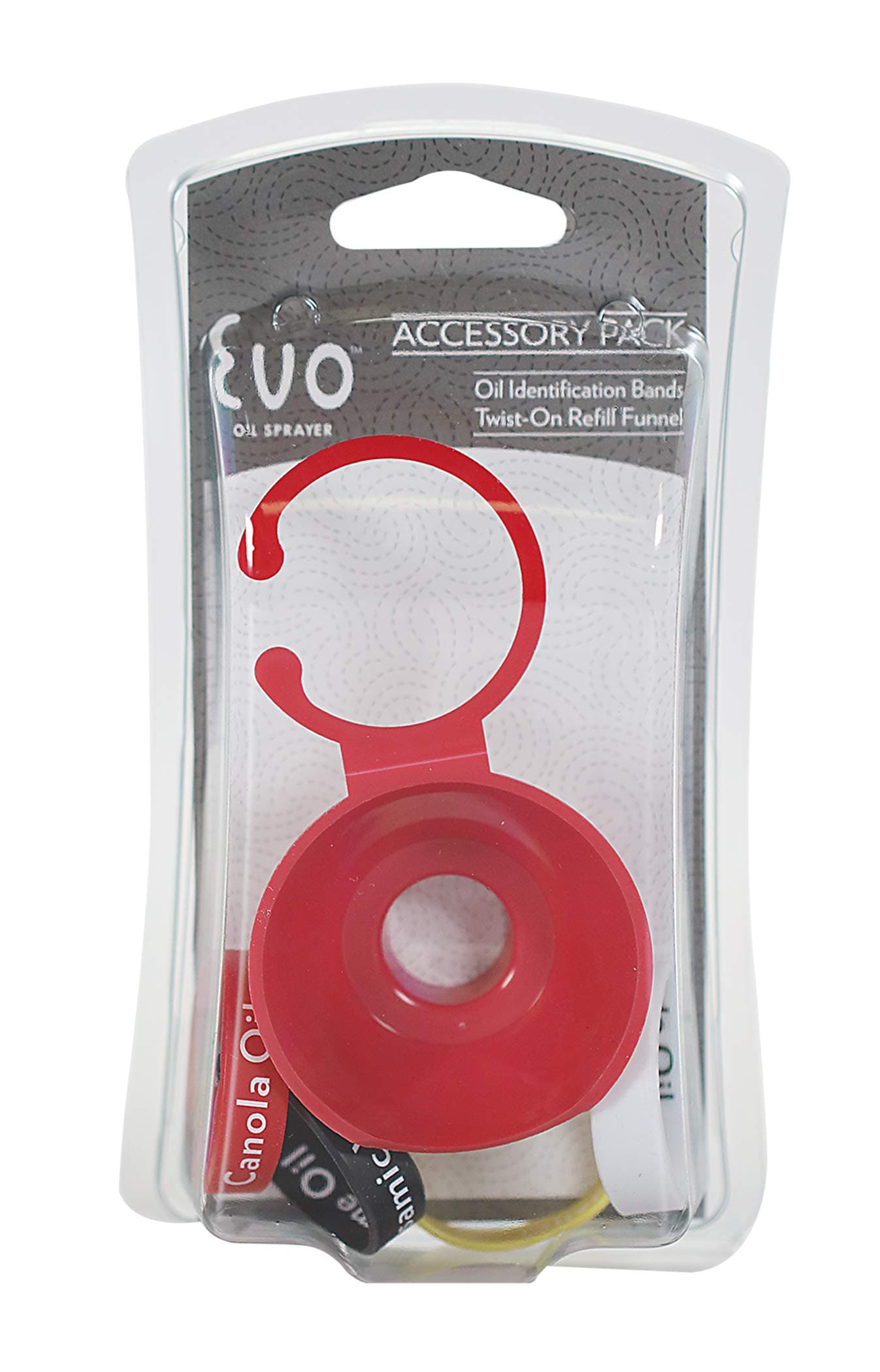 Evo Oil Sprayer Bottles, 5-Piece Accessory Pack, 4-Identification Bands with Twist-On Funnel