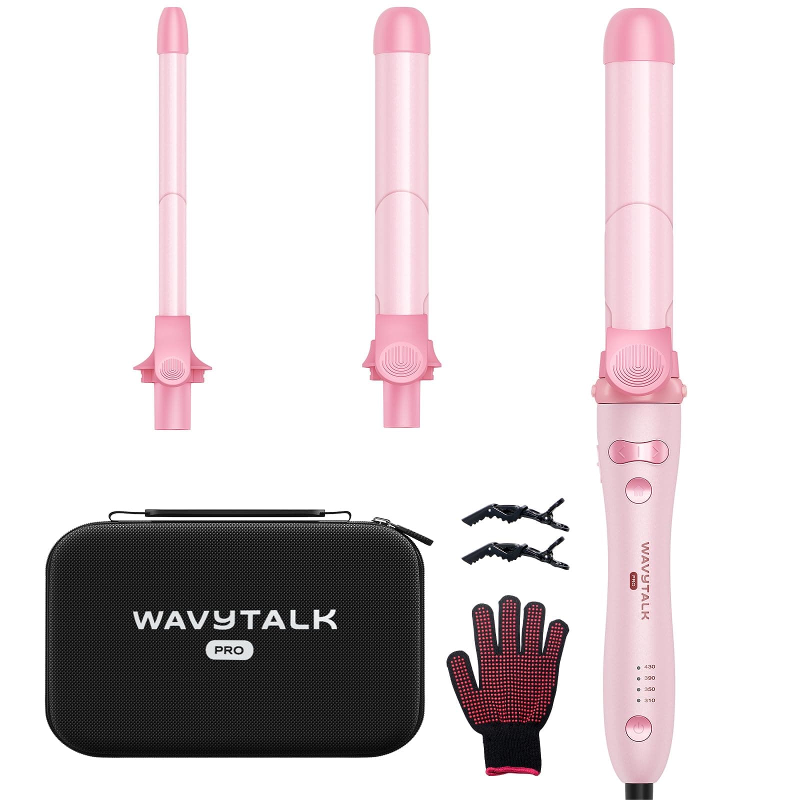 Rotating Curling Iron Set, Curlmaker Pro, Automatic Hair Curler with 3 Sizes Ceramic Barrel (0.5"-1"-1.25") for Tight & Spiral Curls and Beach Waves, Effortless Get Long-Lasting Styling, Pink