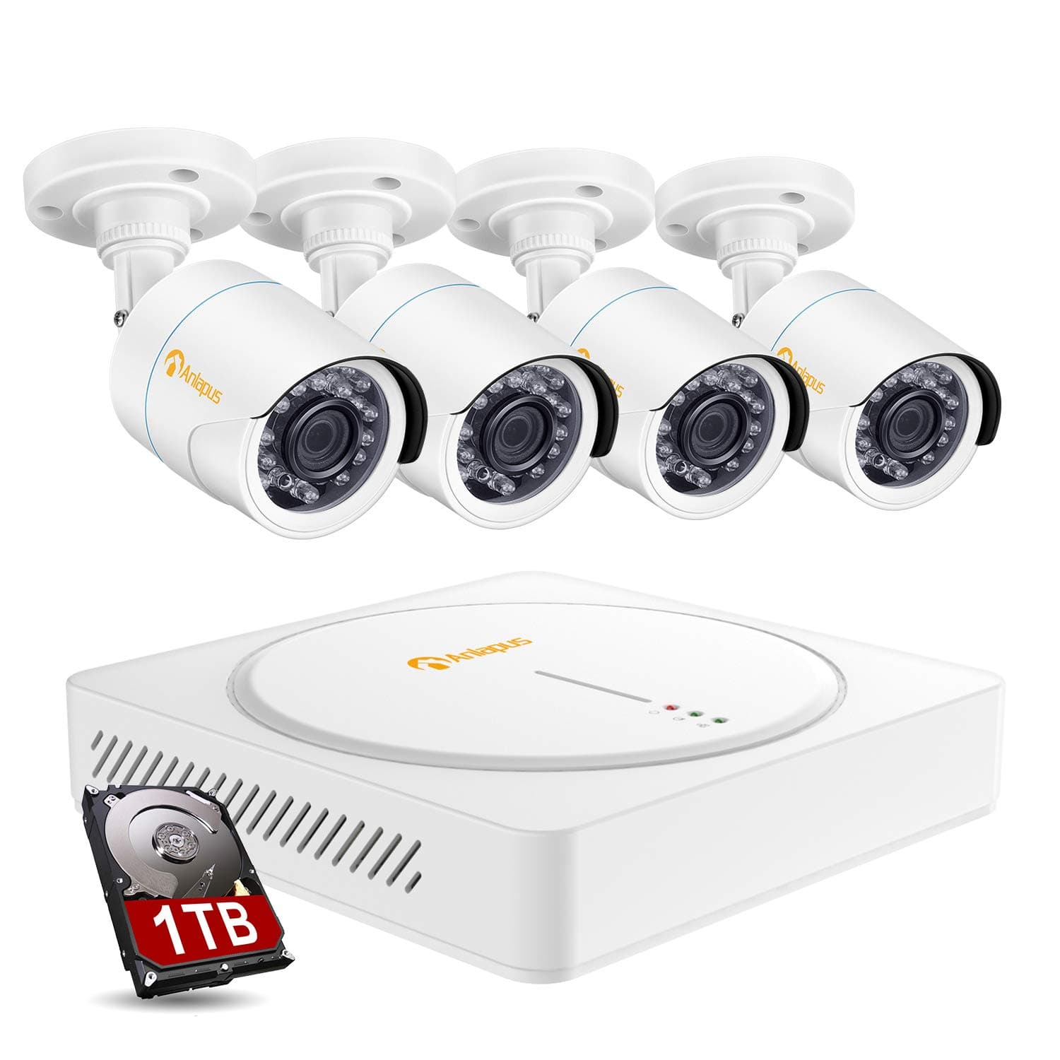 Anlapus 8CH CCTV Camera System 8 Channel 1080p CCTV DVR Recorder with 1TB Hard Drive and 4pcs 2.0MP HD Outdoor Indoor Waterproof Security Cameras for Homes Customize Motion Zone