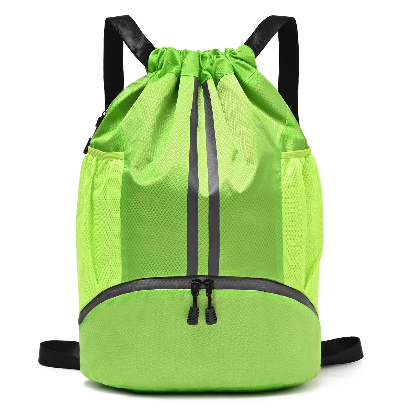 Drawstring Gym Bag for Men, Waterproof Drawstring Backpack for Women, Swim Bag with Shoes Compartment(Green)