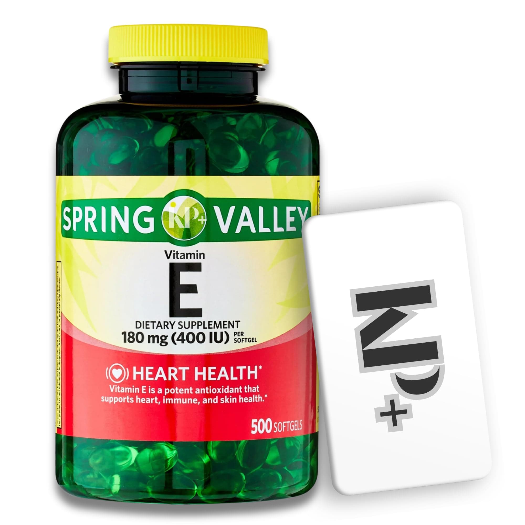 Spring Valley Vitamin E, Vitamin E 180 mg, Dietary Supplement, 500 Softgels + (KP+Sticker)