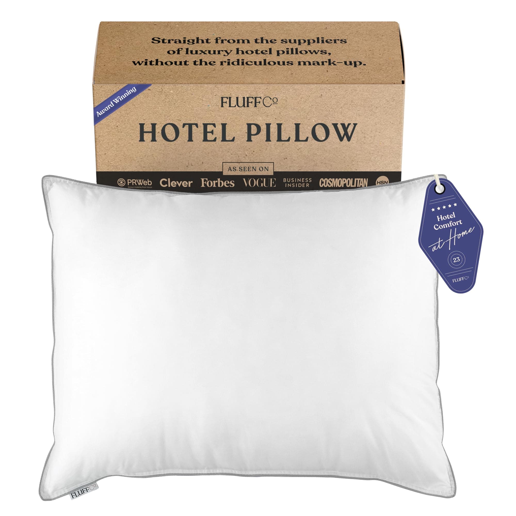 FluffCo Down Pillow/Hotel Pillow Soft (Standard Size Pillow, Down Feather Pillow) 5-Star Hotel Quality Goose Down Pillow (Soft, Standard)