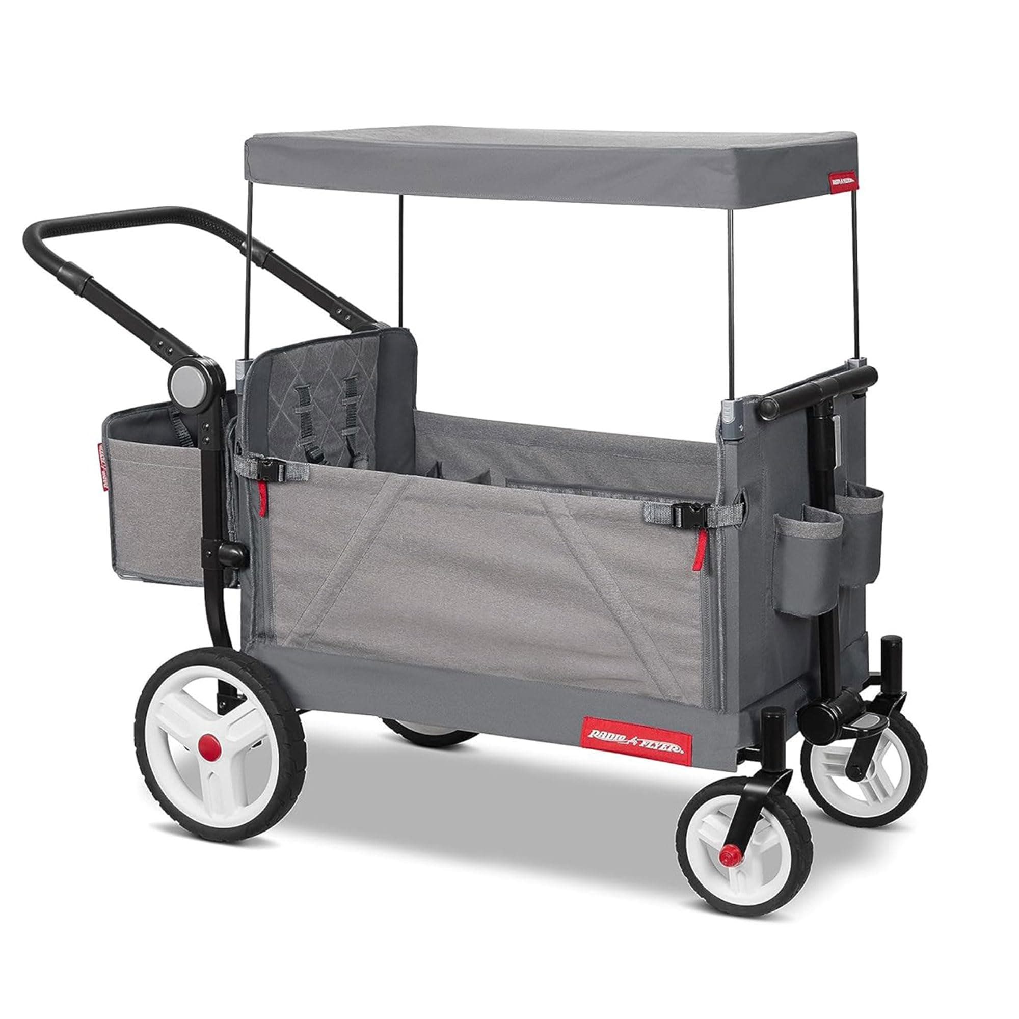 Radio Flyer Odyssey Collapsible Stroll N Wagon Folding Push and Pull Stroller Wagon with Removable Rear Storage Bag for Ages 1 to 3, Light Gray