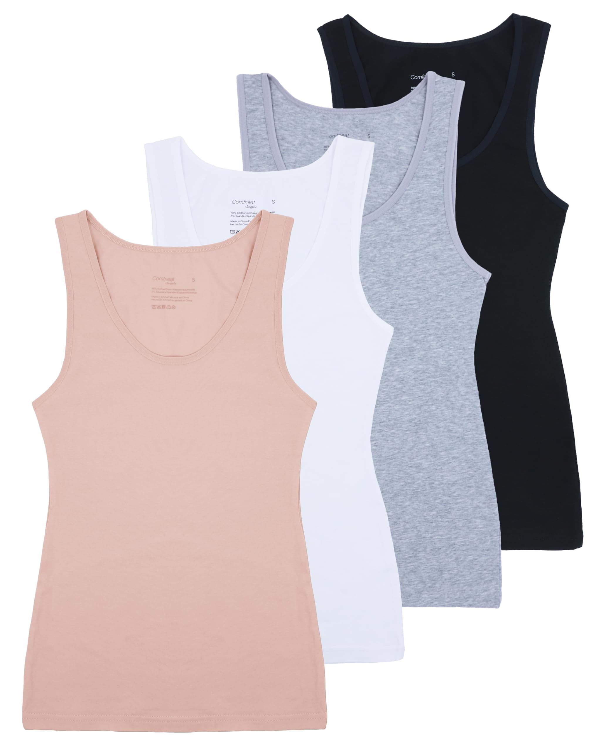 Women's 4-Pack Slim-Fit Basic Tanks Cotton Casual Comfy Top Underwear Vests
