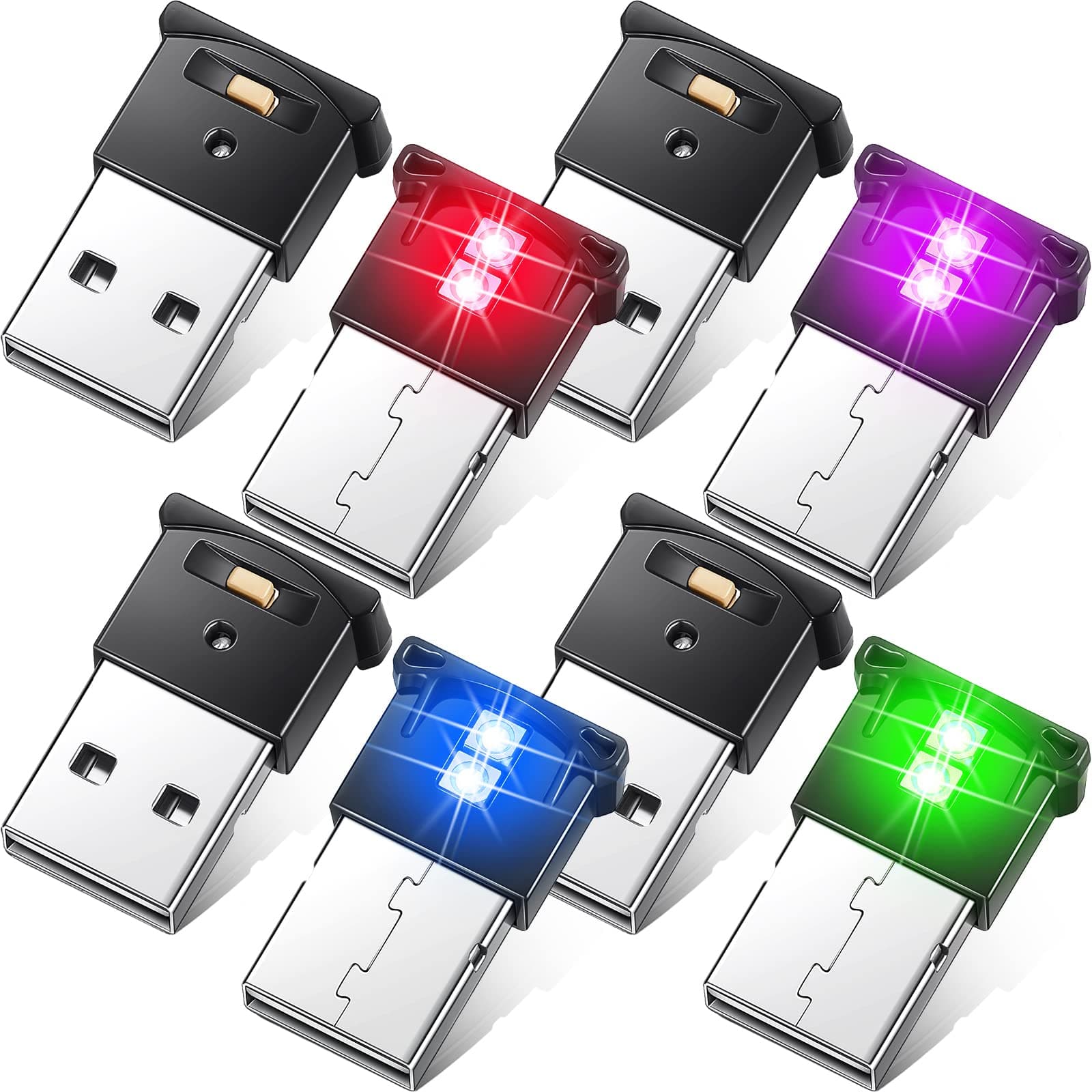 4 Pieces Mini USB LED Light, Car LED Interior Lighting 5v Smart USB Atmosphere Light, Laptop Keyboard Office Decoration Night Lamp, Adjustable Brightness, 8 Colors (Type A)