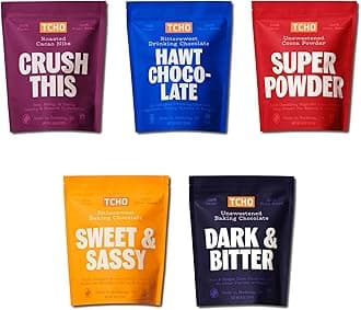 TCHO Baking Couvertures, Cocoa Powder & Drinking Chocolate Mix Variety Pack (5 Bag) | Organic & Fair Trade Certified | Non GMO, Non-Dairy, Vegan, Soy Free (6.7 to 8oz each)