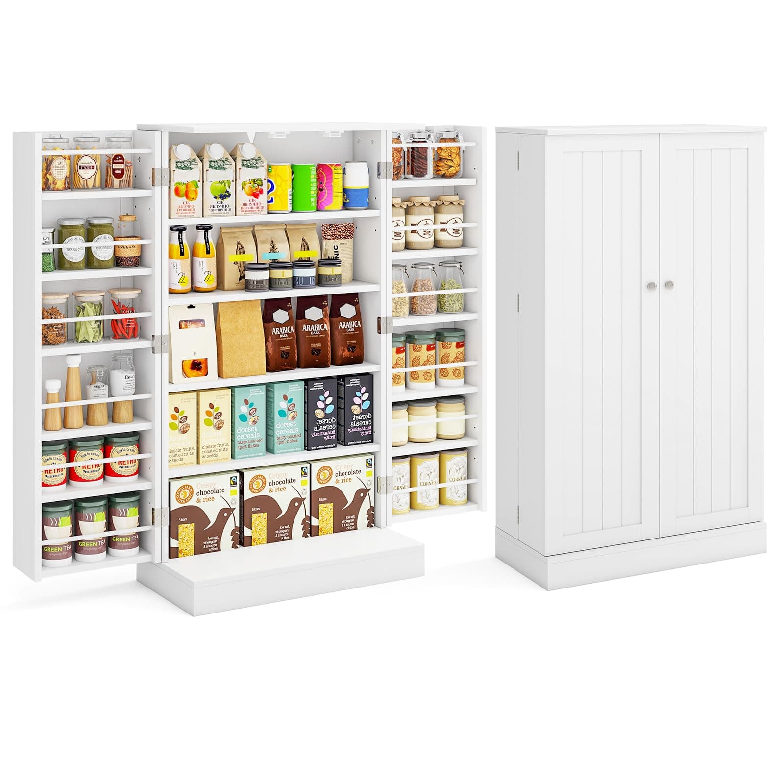 TANGZON Kitchen Cupboard, Kitchen Pantry Cabinet with Doors & Adjustable Shelves, Space Saving Larder Storage Cupboard Organiser for Dining Room Living Room Entryway (White, 59 x 30 x 104cm)