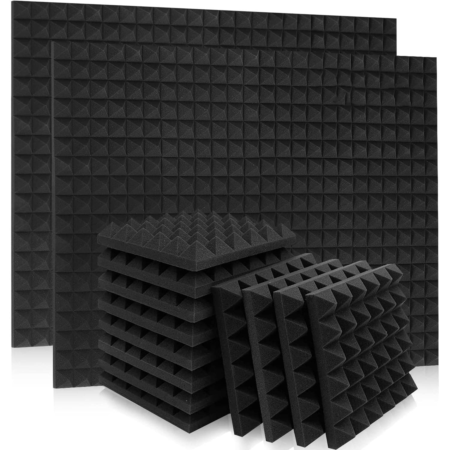 DIALFA 12 Pack Acoustic Foam Panels, High Density Soundproof Studio Wedges, Soundproof Wall Panels Fast Expand, Sound Absorbing Dampening Studio Foam (30 * 30 * 2.5CM, Pyramid)
