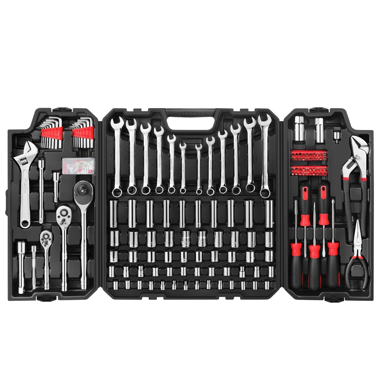 248 Pieces Mechanics Tool Set, General Purpose Mixed Sockets and Wrenches, Hand Tool Set Auto Repair Tool Kit with Storage Case (EVHT24801)