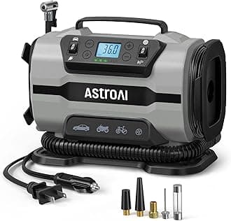 AstroAI Tire Inflator Portable Air Compressor Pump 150PSI 12V DC/110V AC with Dual Metal Motors&LED Light, Automotive Car Accessories&Two Modes for Car, Bicycle Tires and Air Mattresses, Gray