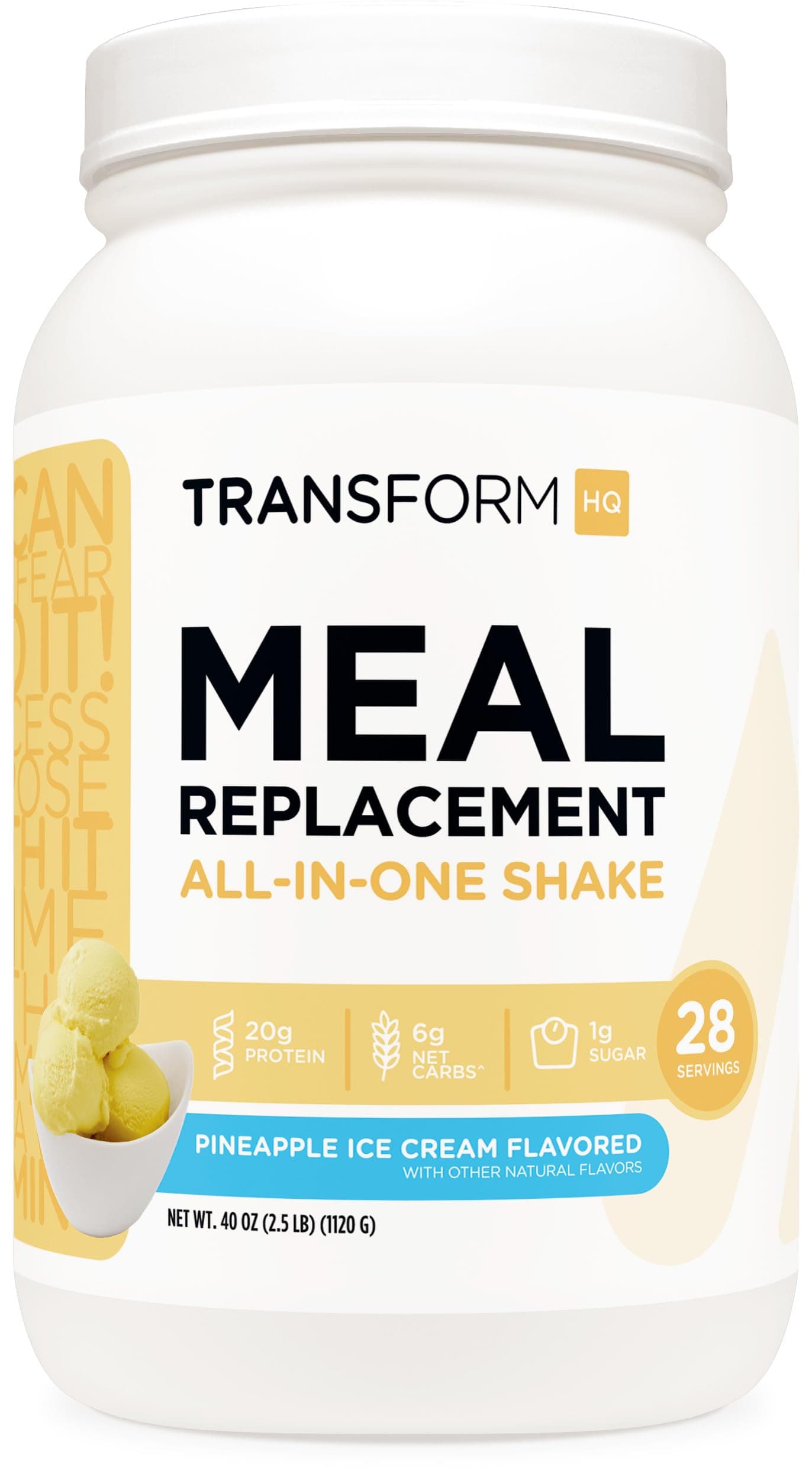 TransformHQ Meal Replacement Shake Powder 28 Servings (Pineapple Ice Cream Flavored) - Gluten Free, Non-GMO