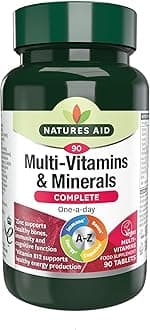 Natures Aid Multivitamins & Minerals – One-a-Day High Potency Daily Multi-Vitamin Supplement inc. B12 & Zinc – Supports Energy, Bones, Immunity, Hair, Nails – Vegan, Non-GMO, Gluten-Free – 90 Tablets