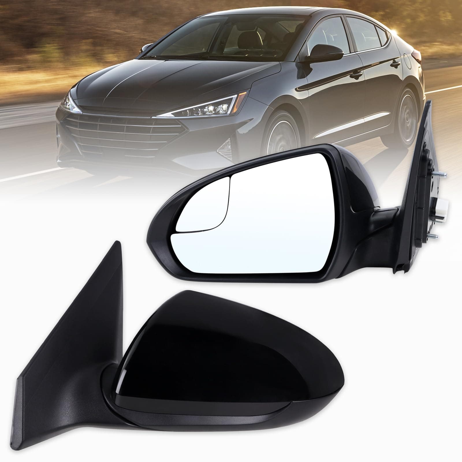 Left Driver Side Mirror Compatible With 2017 2018 2019 2020 Hyundai Elantra With Manual Folding Power Glass Black Replace#87610F3050(3Pins)