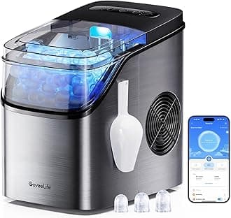 GoveeLife Smart Ice Maker Countertop, Portable Ice Machine with Voice Control, 9 Ice Cubes in 6 Minutes 3 Sizes, 26lbs/24Hrs, Self Cleaning RGB Lights, Quiet Ice Maker with Scoop for Kitchen Silver