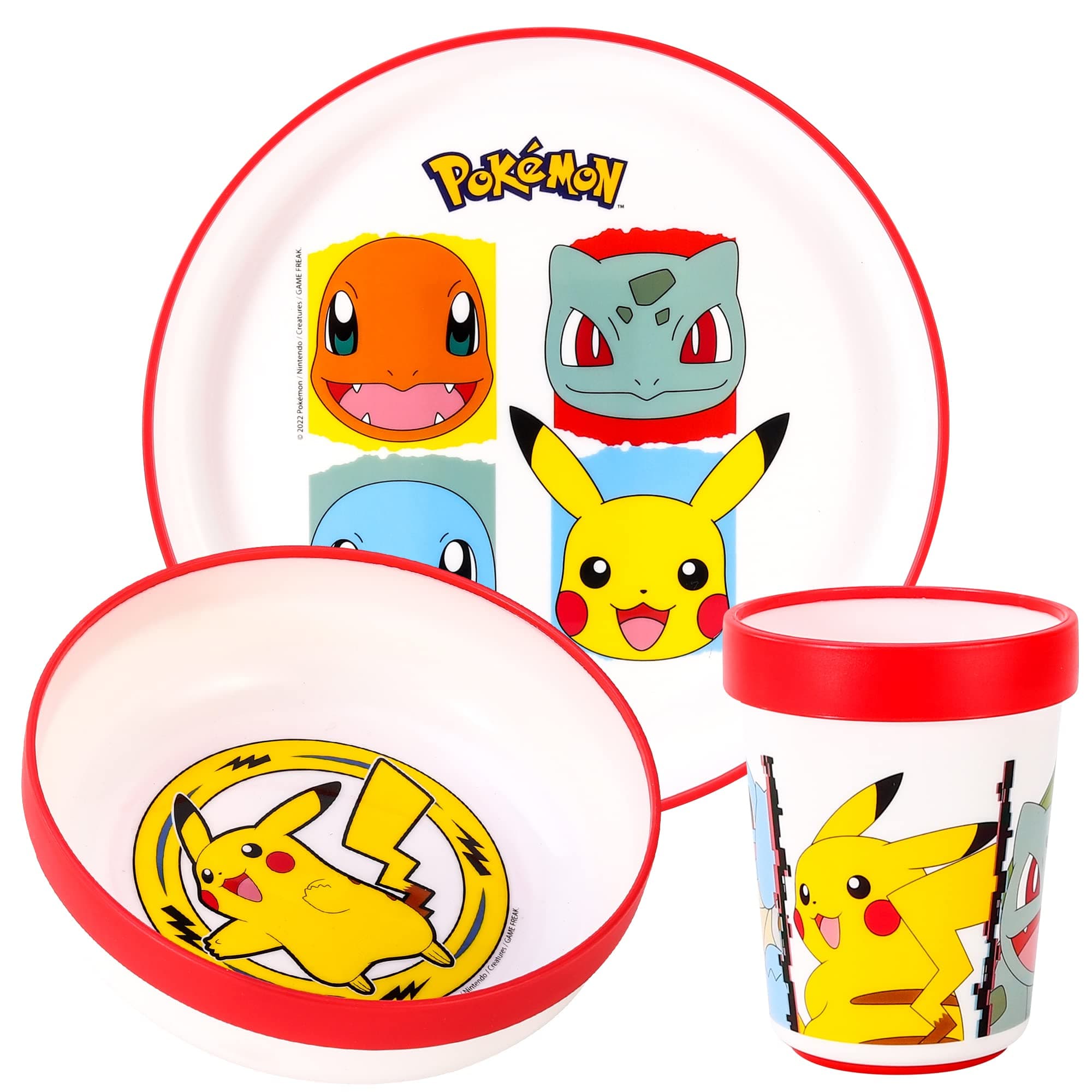 – Stor Pokémon 3pcs Bicolor Premium Kids Dinner Tableware Set Plate, Bowl & Tumbler, BPA Free