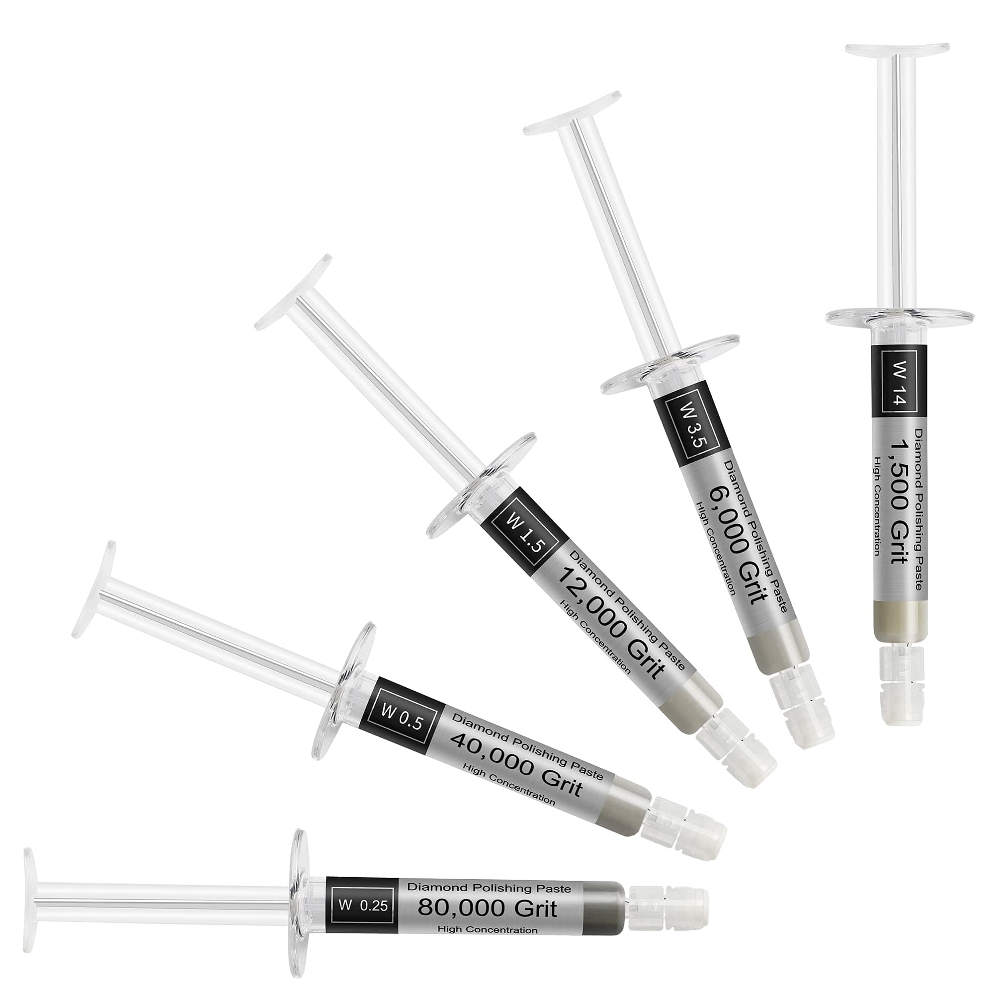 Tryuunion Diamond Polishing Compound, 5 Piece Lapping Paste 1500 to 80000 Grit, Lapping Compound Kit for Jewelry, Metal, Ring, Gemstone, Glass, Coin, 0.25 to 14 Micron, 5 Gram