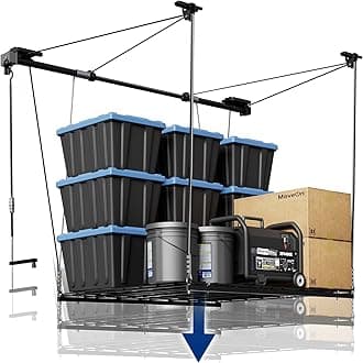 Gl1 Overhead Garage Lifting Storage Rack, 4X4 Ft Adjustable Ceiling Organization System, Heavy-Duty Metal Racks, 300Lbs Weight, Black
