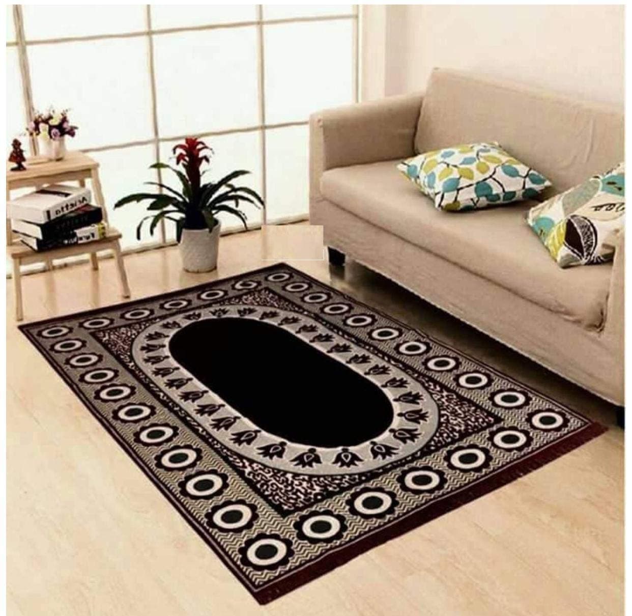Crown Textile Kashmiri Carpet (Black, Chenille, Standard)