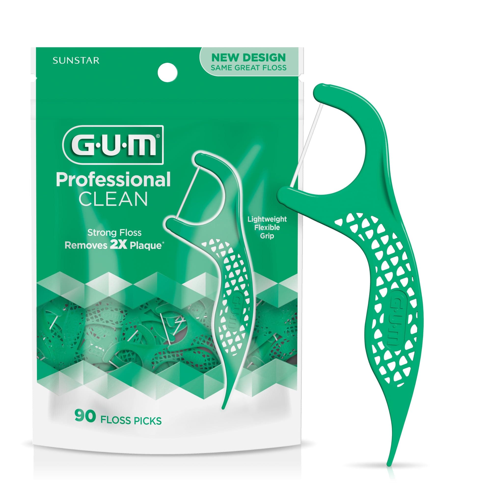 - GUM Professional Clean Floss Picks - Extra Strong Shred-Resistant Floss, Easy Grip Handle - Dental Flossers for Adults - Fresh Mint Flavor, 90 Count