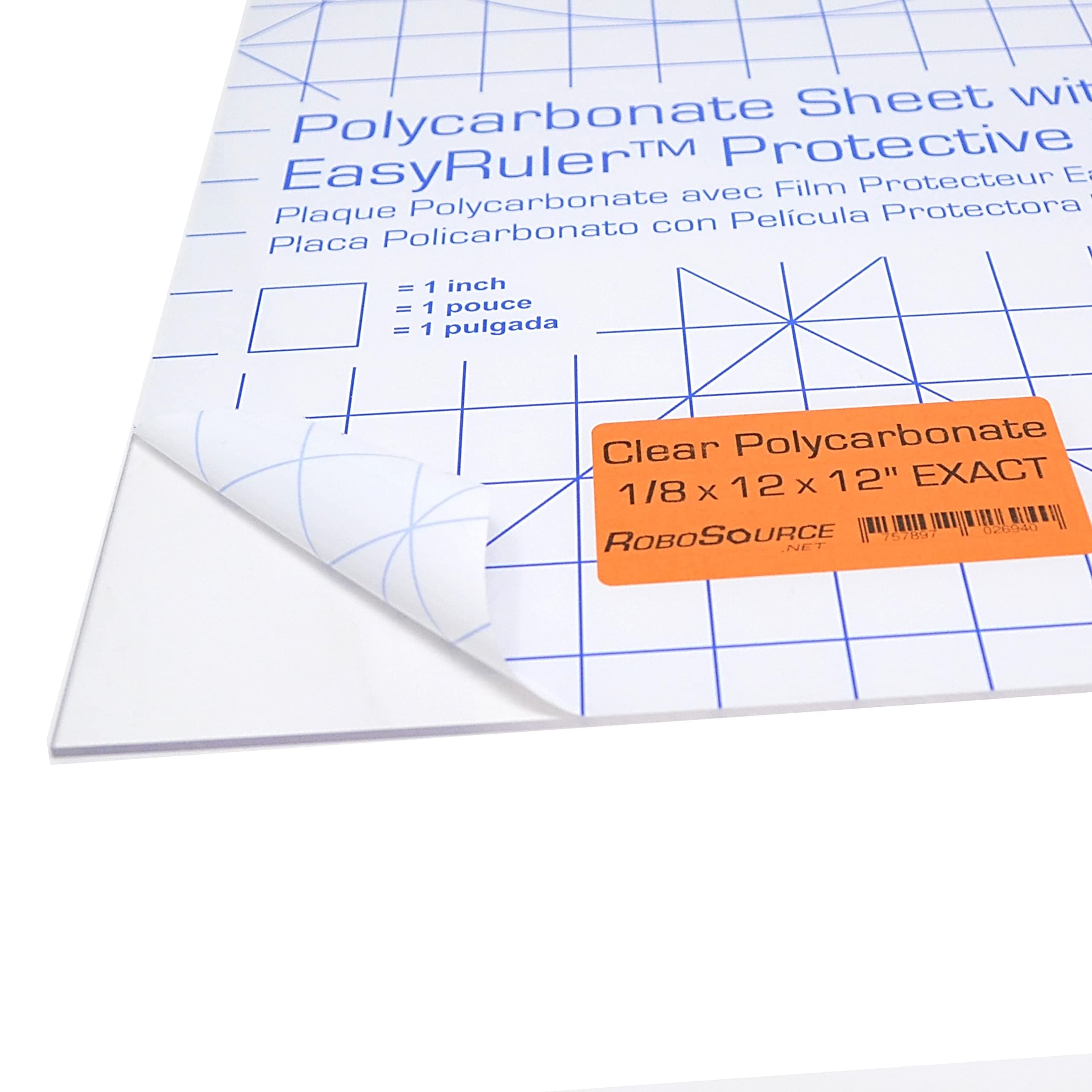Polycarbonate Clear Plastic Sheet 12" X 12" X 0.118" (1/8") Exact with EasyRuler Film, Shatter Resistant, Easier to Cut, Bend, Mold Than Plexiglass. Window Panel, Industrial, Hobby, Home, DIY, Crafts