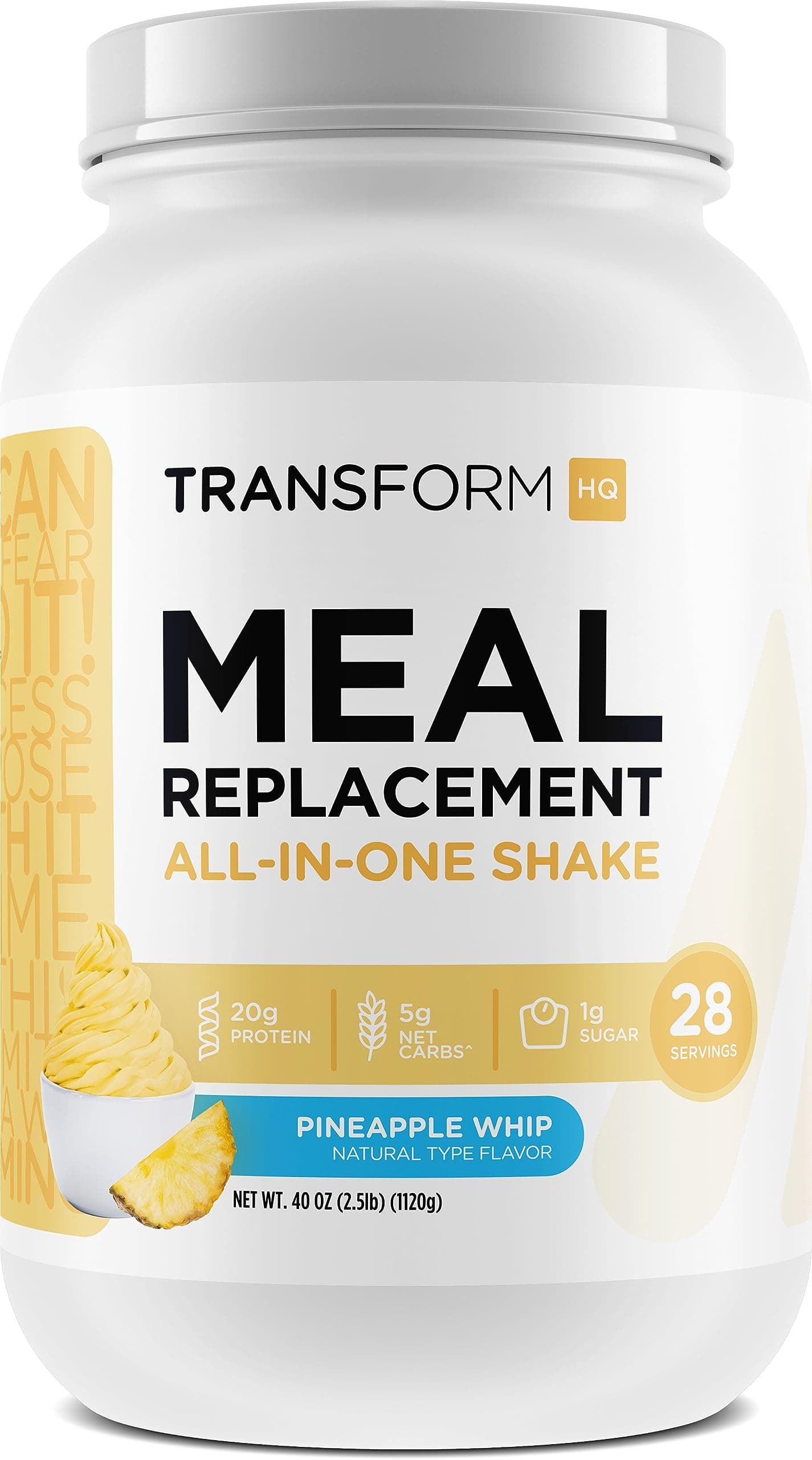 TransformHQMeal Replacement Shake Powder 28 Servings (Pineapple Ice Cream Flavored) - Gluten Free, Non-GMO