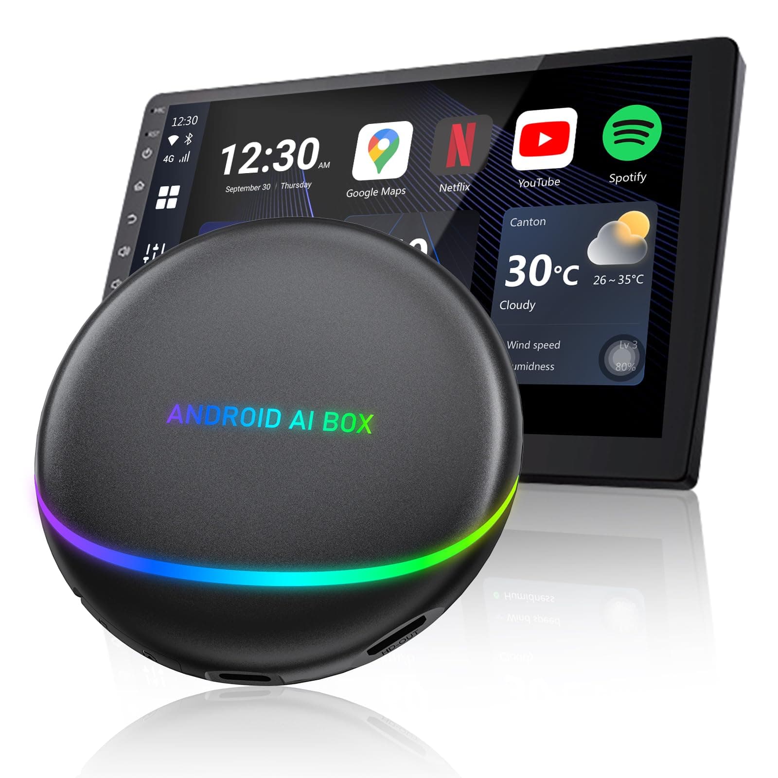 CarPlay AI Box Pro, Android 12 Multimedia Box with YouTube/Netflix Compatible with Wireless CarPlay and Android Auto, 8 Core Processor 8+128G Support HDMI Output, SIM Card & TF Card, Built-in GPS