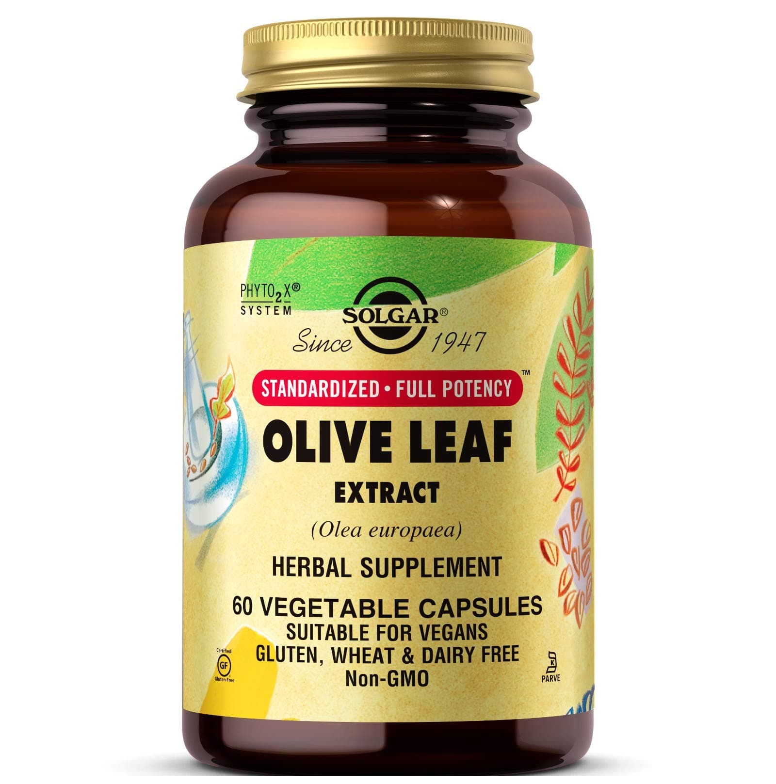 Solgar Olive Leaf Extract Vegetable Capsules - Food Supplement, Pack of 60 - Botanical Extract - Similar benefits to Olive Oil - Vegan