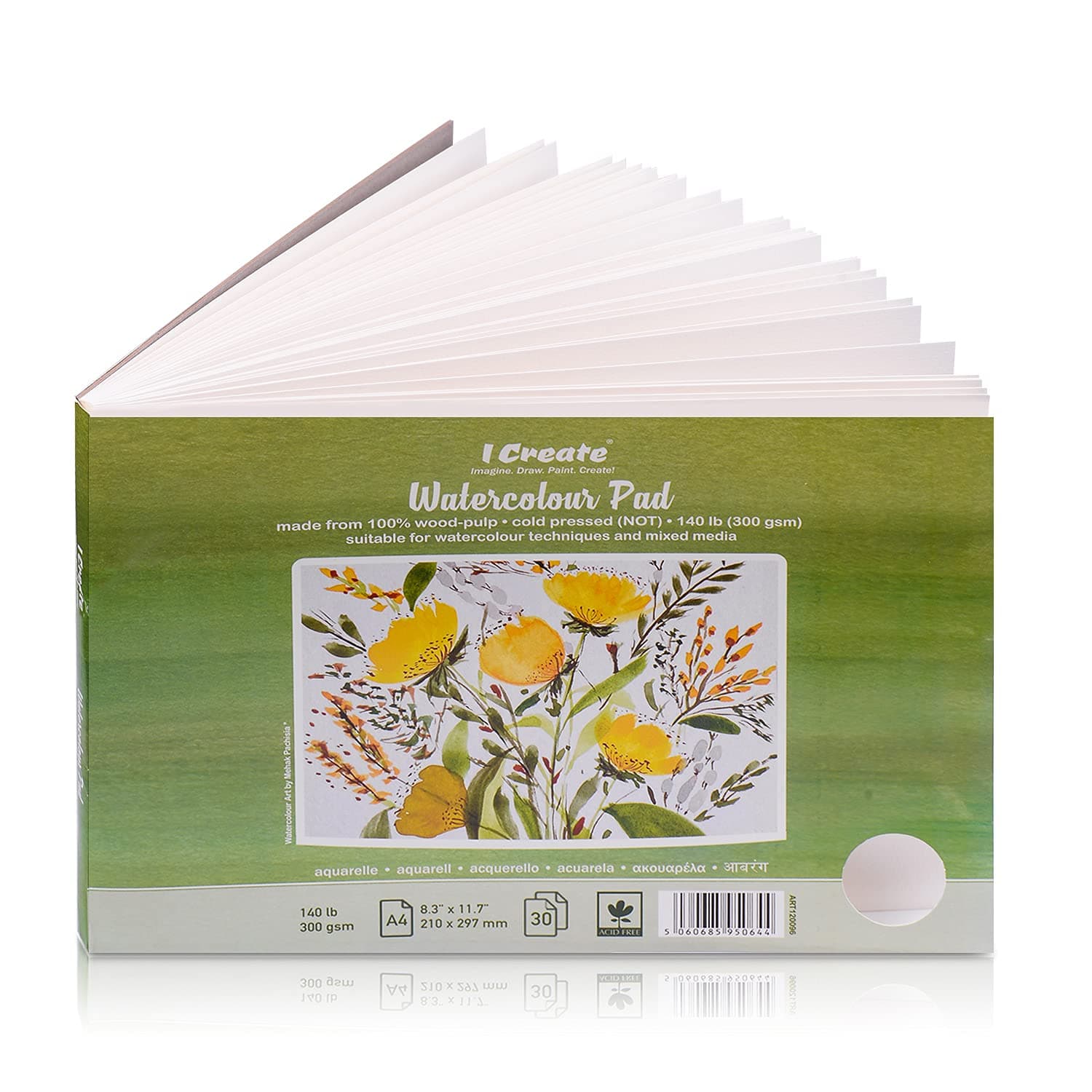 I Create A4 Watercolour Pad | 30 Sheets, 300 GSM / 140 lb, Cold Pressed, Textured - Heavyweight Paper | Suitable for Water Based Painting Technique and Mixed Media (A4 (30 Sheets))