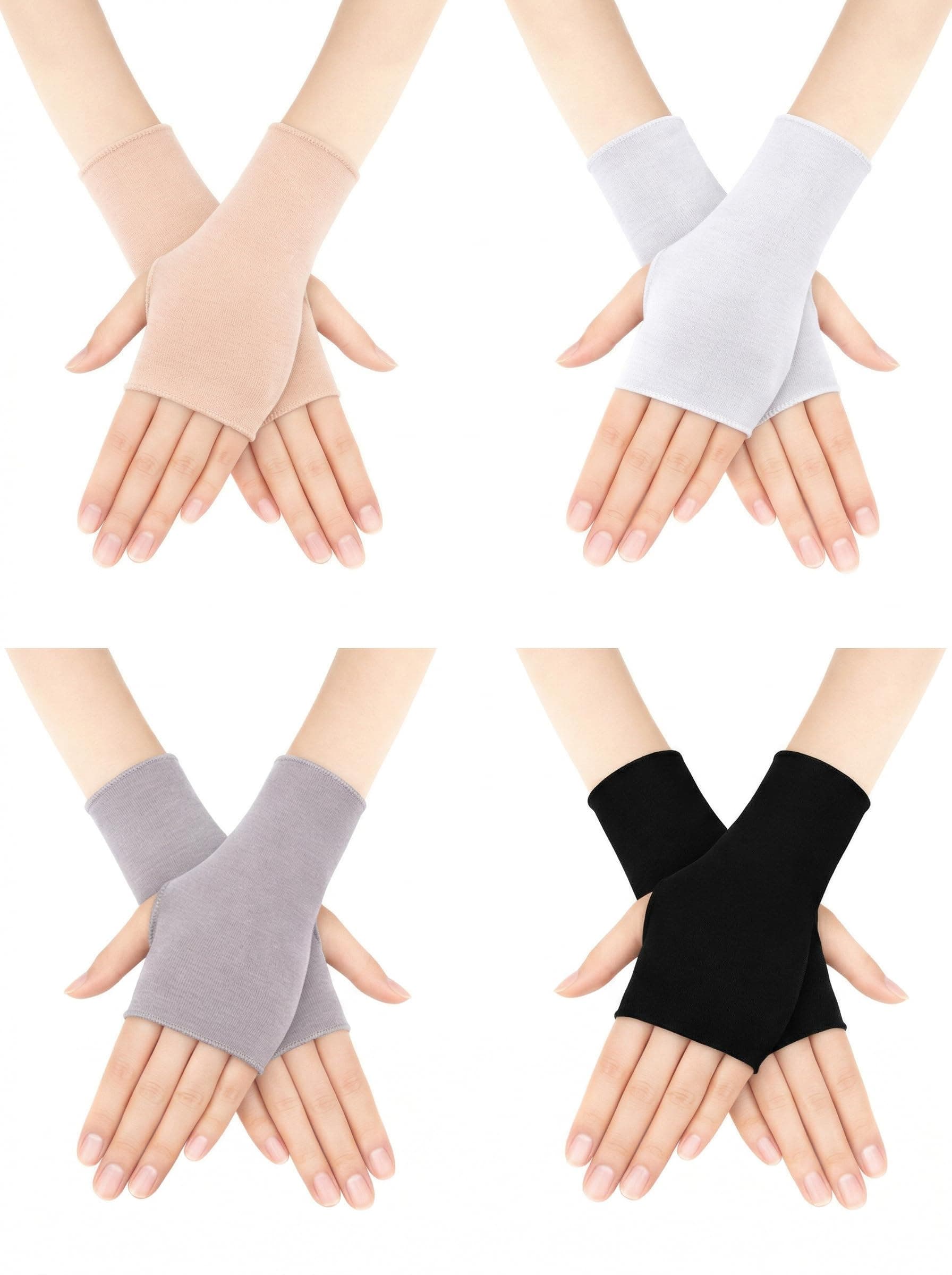 Bememo 4 Pack Sun Protection UV Gloves Driving Sun Block Gloves Cooling Fingerless Wrist Length Cotton for Women Gel Manicure