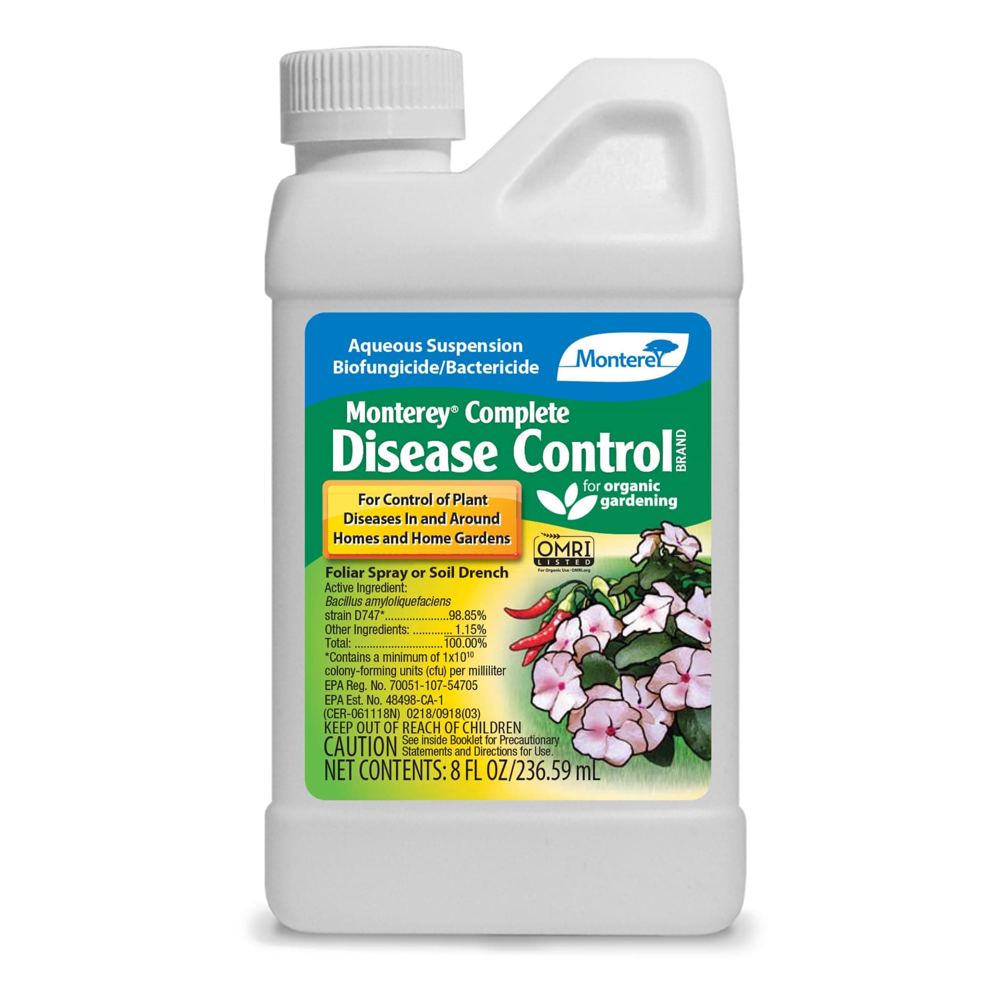 Monterey Complete Disease Control for Downy Mildew, Powdery Mildew, Pythium, Early and Late Blight, Organic Gardening OMRI Listed - 8oz