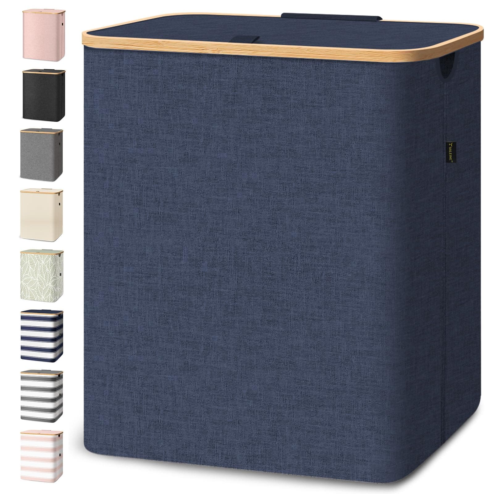 BALEINE Laundry Hamper with Lid, Tall Laundry Baskets with Bamboo Pull Handles, Large Laundry Bin with Internal Support (36 Gal/140L, Blue)